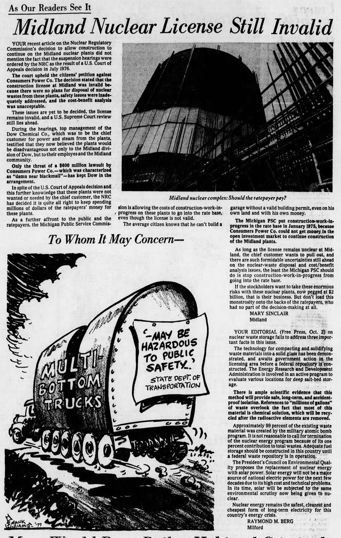 Midland Nuclear Power Plant (Cancelled) - October 1977 Opposition To Plant (newer photo)